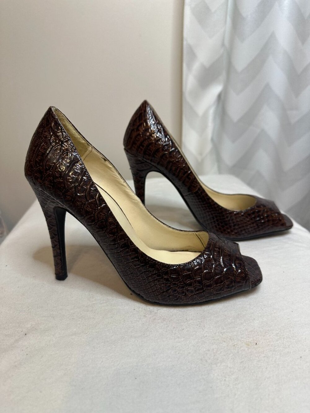 Michael Antonio Patent Leather Open-Toe Heels – Women's Size 7